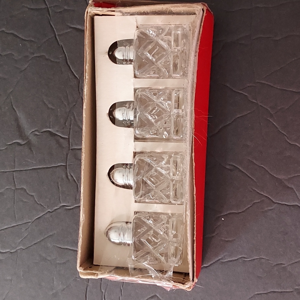 Vintage Clear Glass Salt Shakers Made in Japan in Original Box.